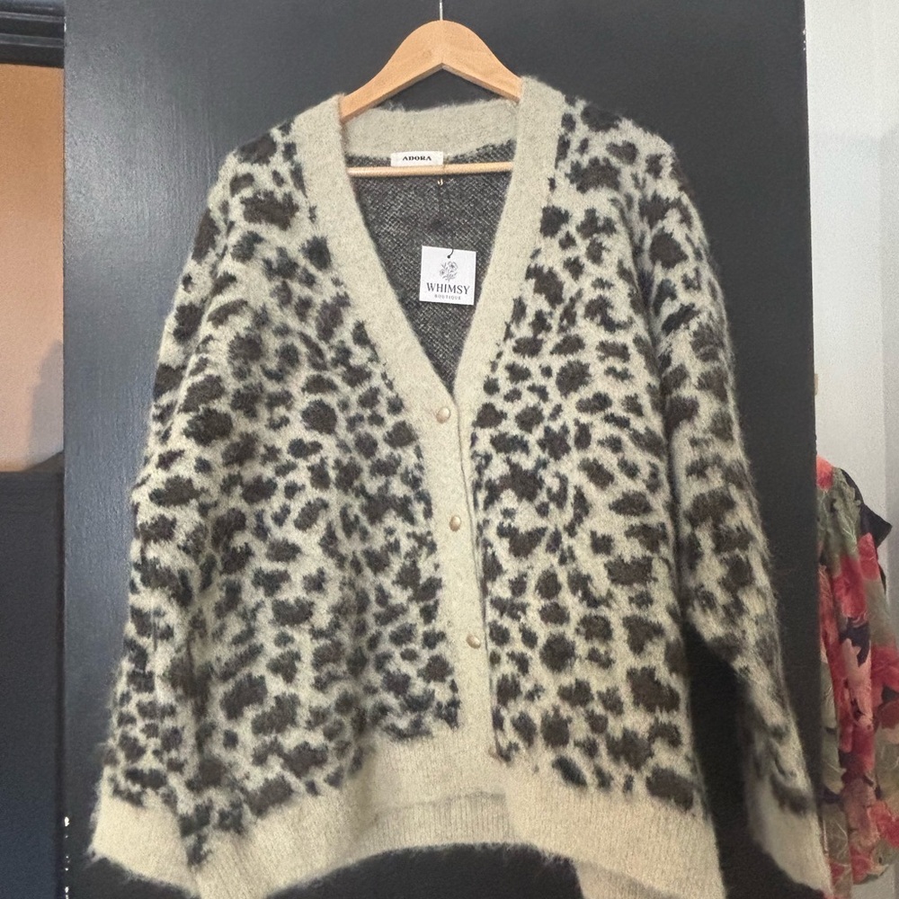 ADORA Leopard Print Cardigan - Black and Cream.